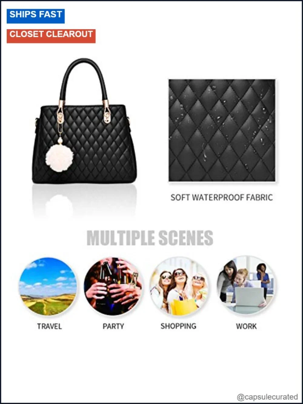 Womens Faux Leather Satchel Bag Top-Handle Shoulder Purse Tote with Pompon